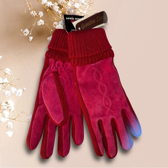 Accessories - Apres Sport NWT Genuine Leather Red Gloves Size Large
